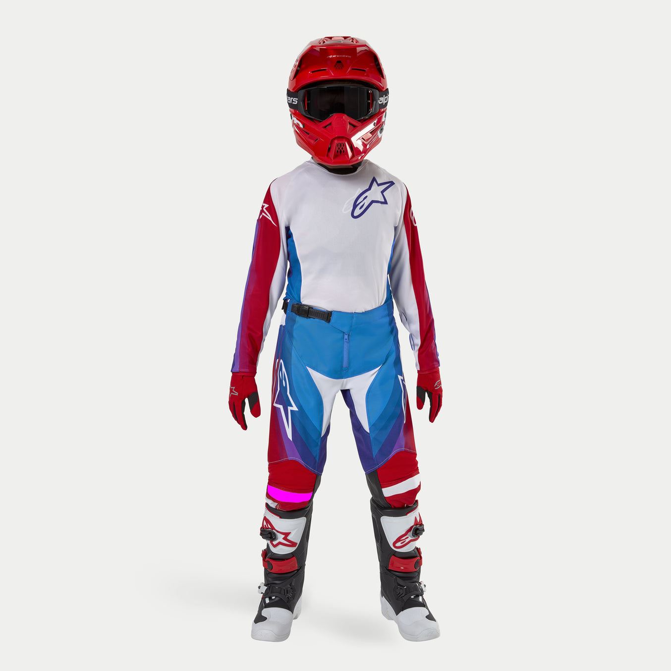 Alpinestars 2024 Racer Pneuma Youth Motocross Combo Kit Blue Mars Red White